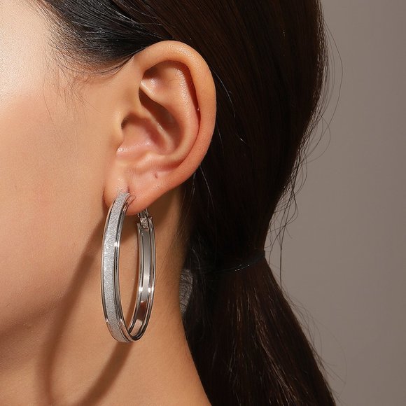 3/$35 Silver Plated Large Circle Round Hoop Earrings Thick Chunky Jewelry - Picture 1 of 6